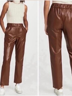 Anine Bing Brown Vegan Leather Pants